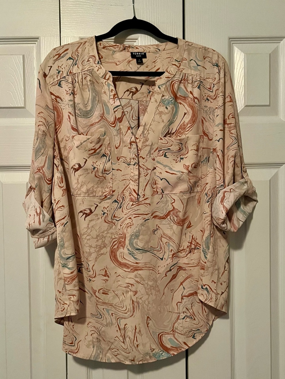 Torrid Marble Print Harper Blouse — Blush Multi Size 2X